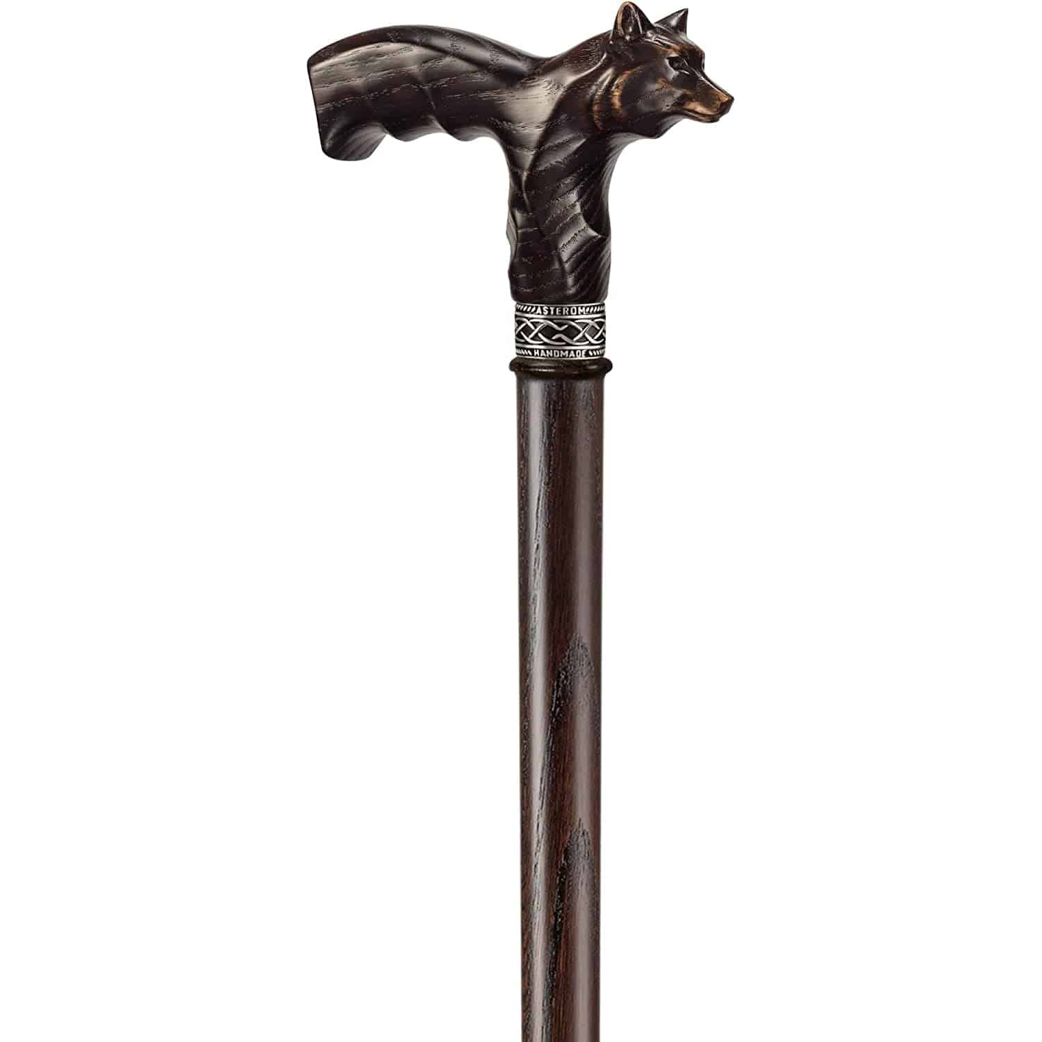 Wolf Garmr Carved Wooden Walking Cane - Custom Length and Color