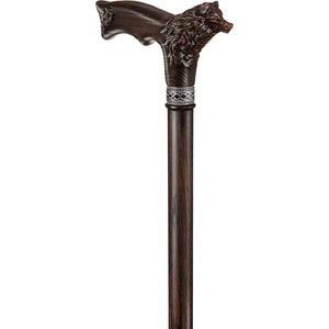 Wolf Fenrir Carved Wooden Walking Cane - Custom Length and Color