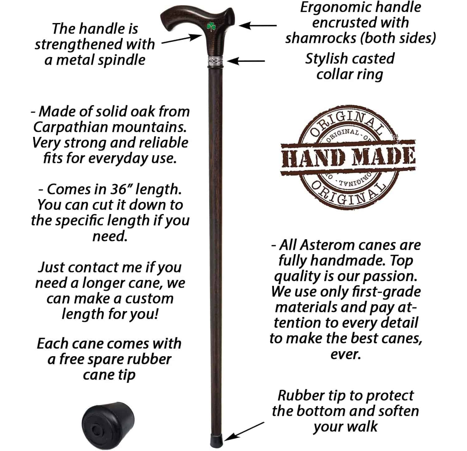 Irish Walking Cane (Three-Leaf) - Custom Lenght and Color