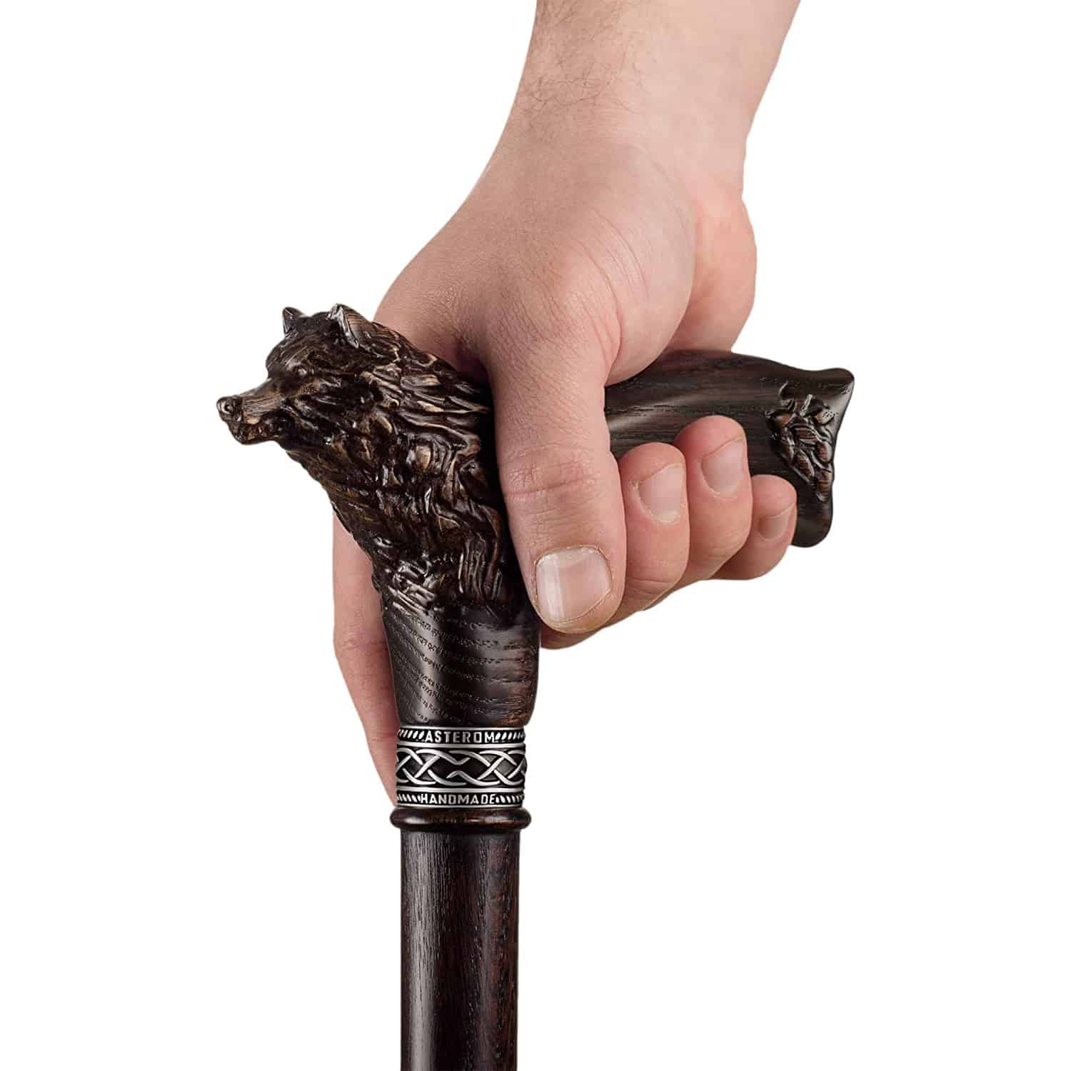 Carved Wolf Fenrir Walking Cane - Stylish Cane for Men
