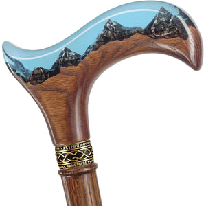 Unique Handmade Walking Cane - Mountains - Fancy Epoxy Walking Stick