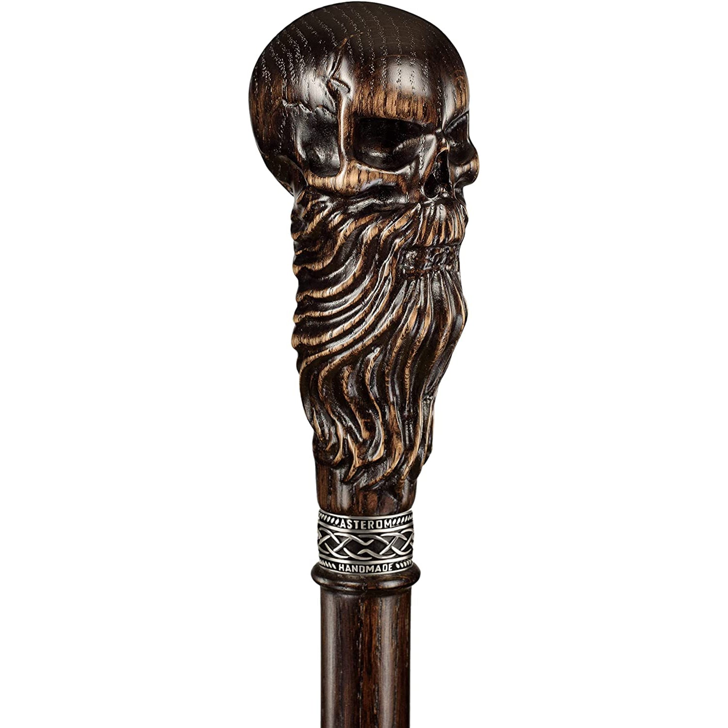 Bearded Skull Walking Cane Sturdy Fully Carved Canes Sticks