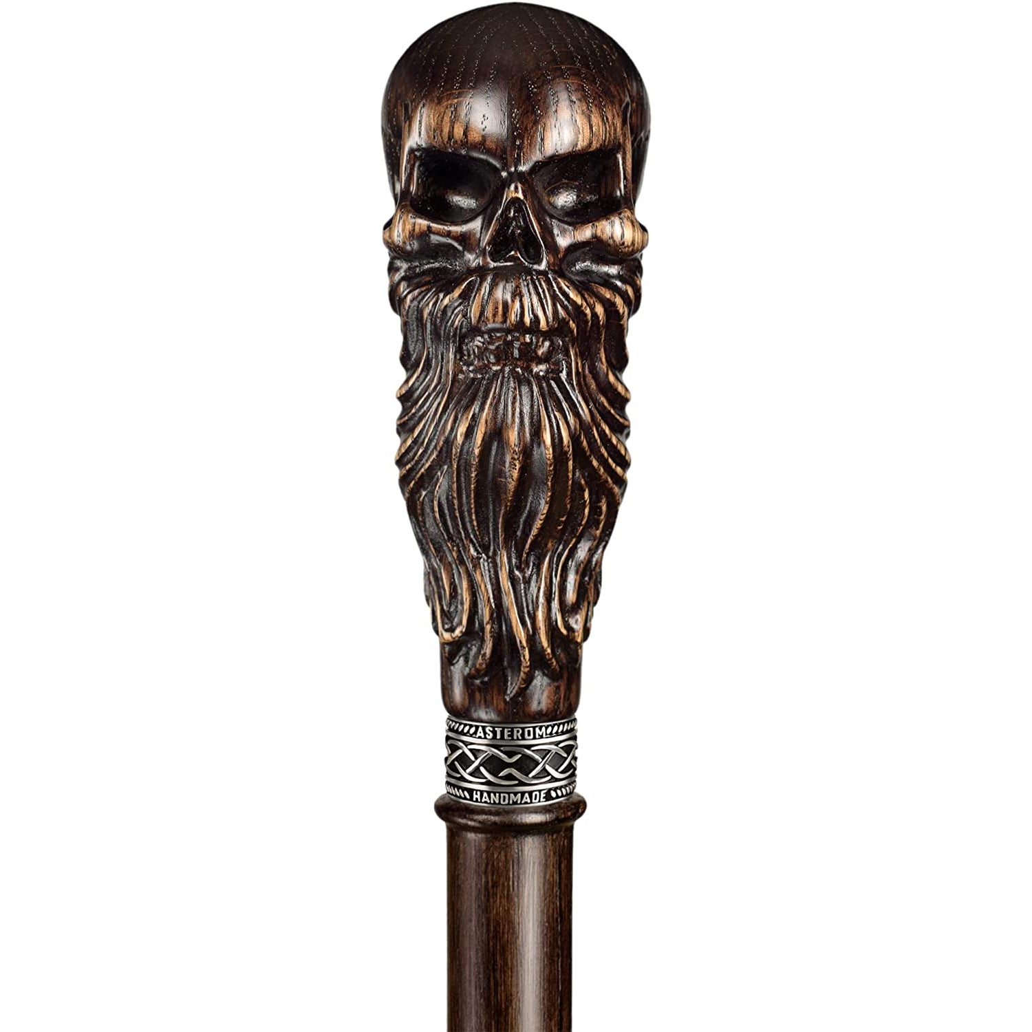 Bearded Skull Walking Cane Sturdy Fully Carved Canes Sticks