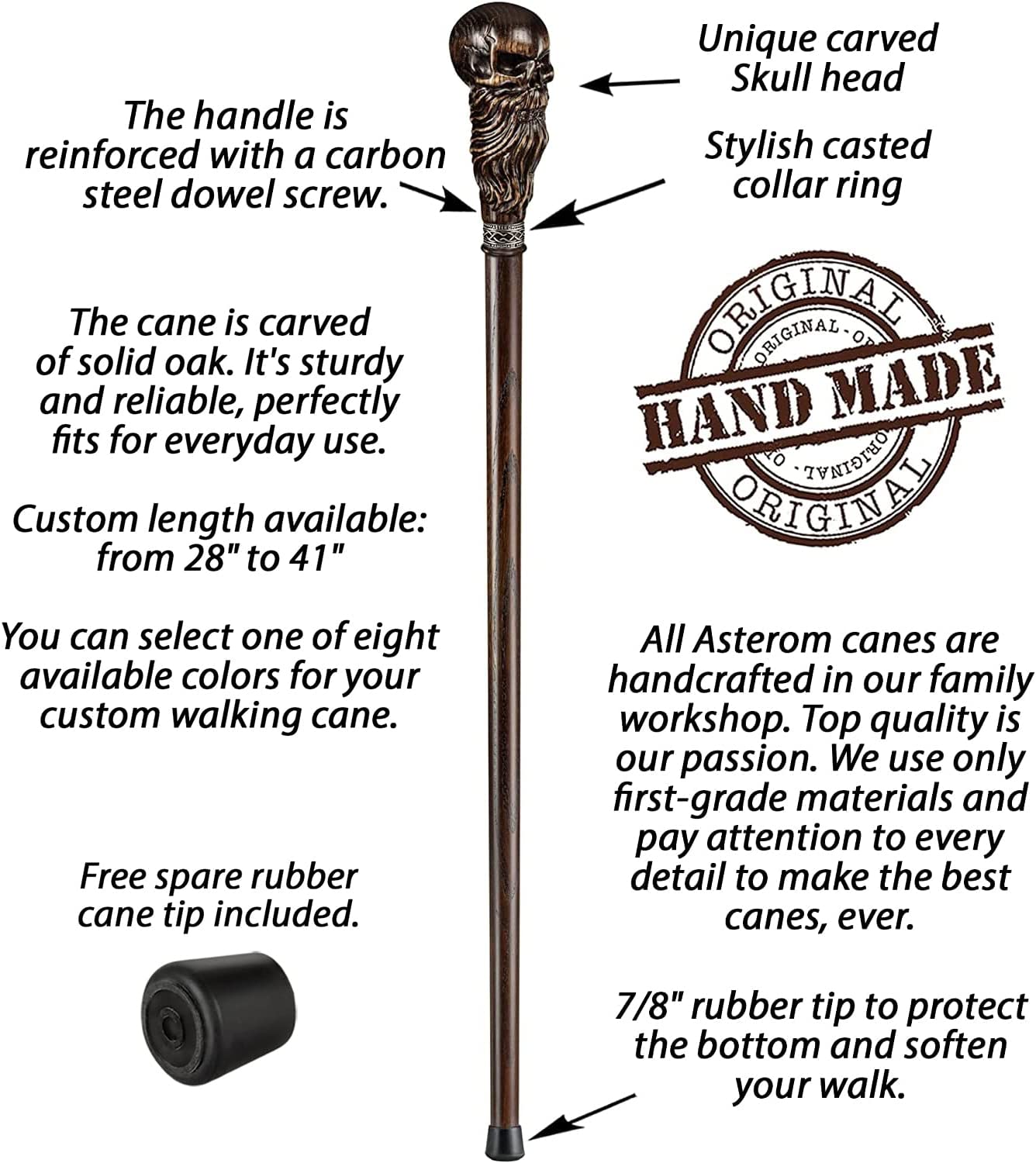 Bearded Skull Walking Cane Sturdy Fully Carved Canes Sticks