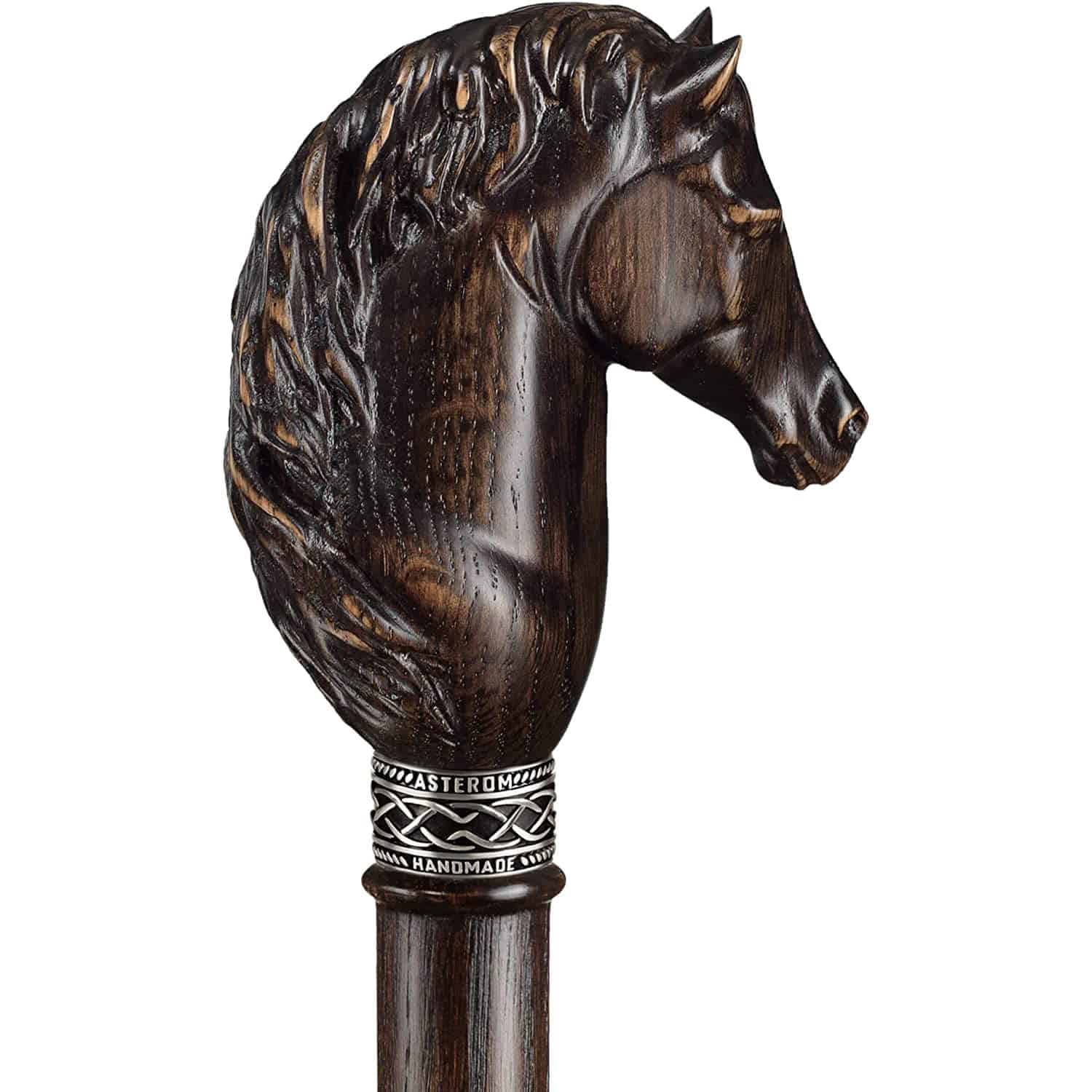 Horse Carved Wood Walking Cane - Custom Length and Color