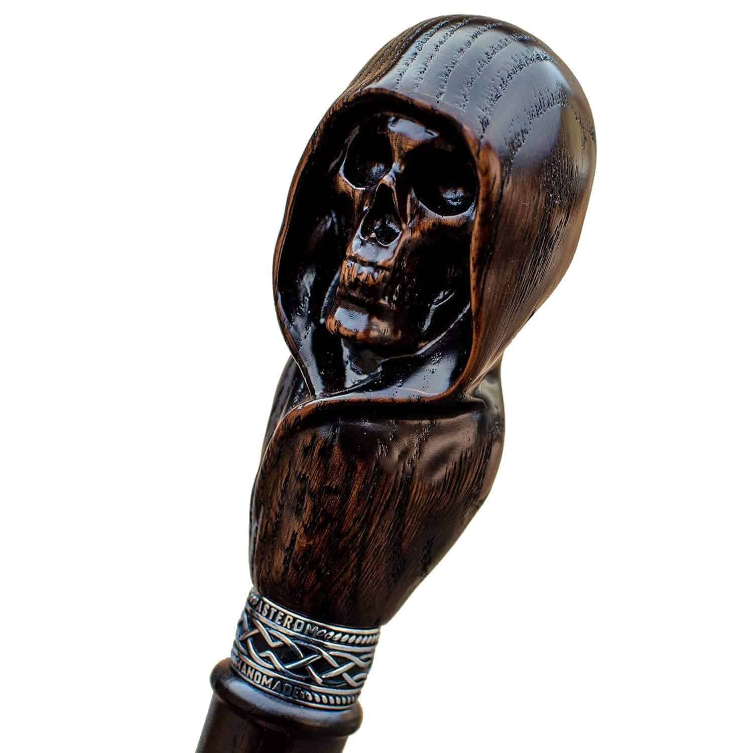 Custom Hooded Skull Walking Cane Sturdy Fully Carved Stick