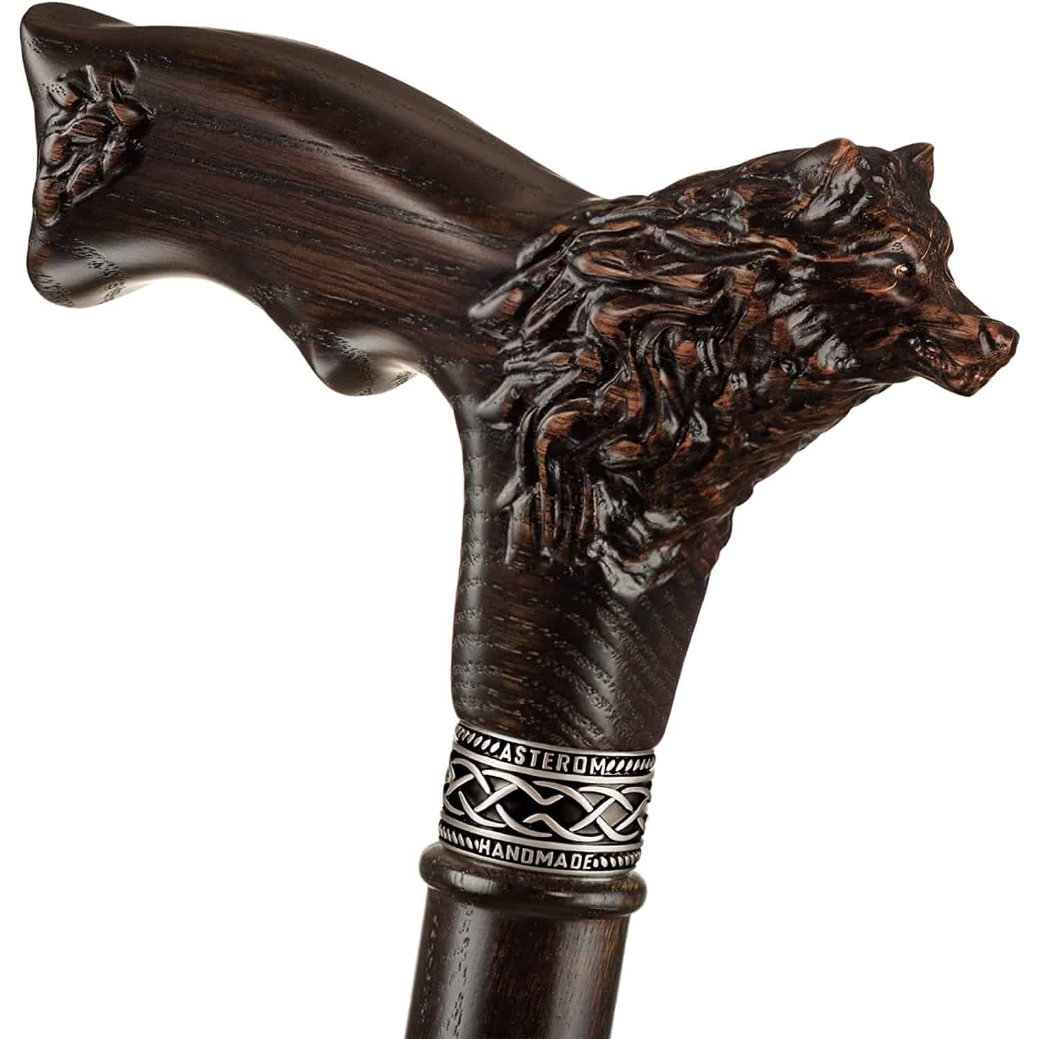 Carved Wolf Fenrir Walking Cane - Stylish Cane for Men