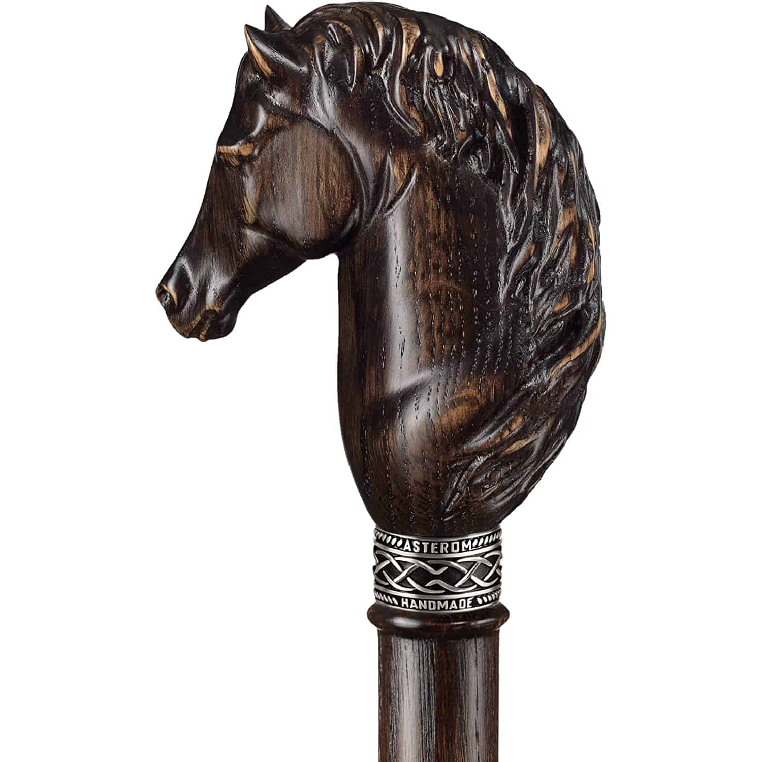 Horse Carved Wood Walking Cane - Custom Length and Color