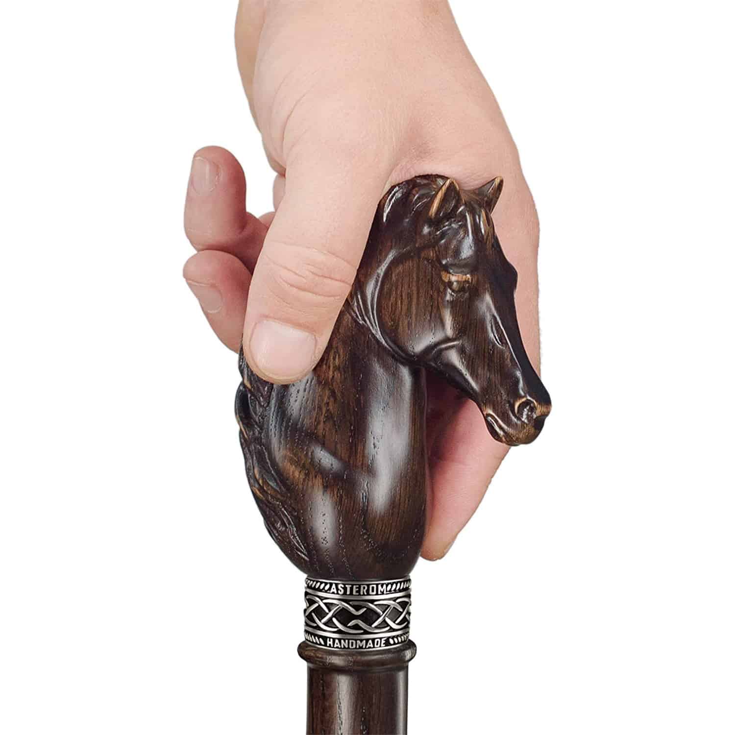 Horse Carved Wood Walking Cane - Custom Length and Color