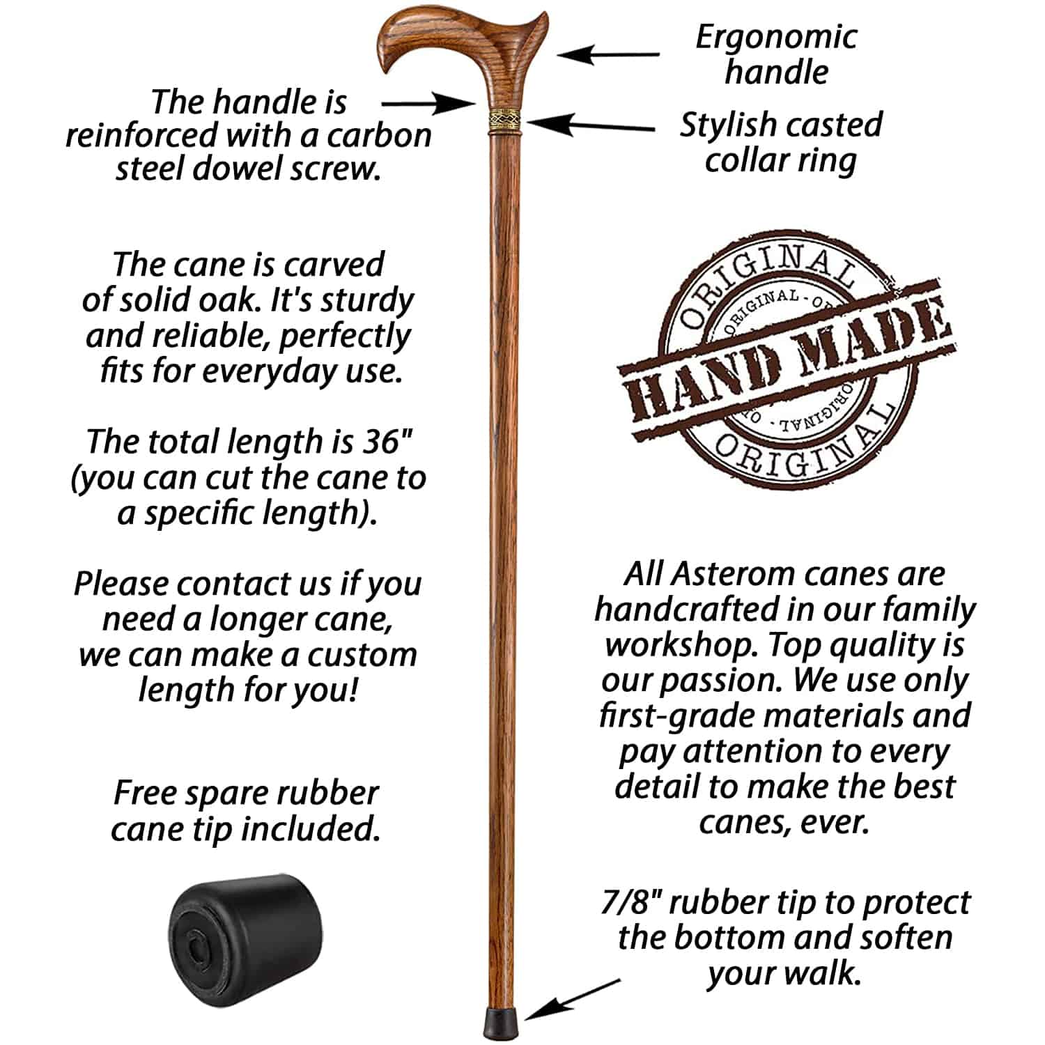 Fashionable Walking Cane for Men and Women, Oak Wood