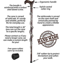 Rattlesnake - Hand Painted Walking Cane for Men