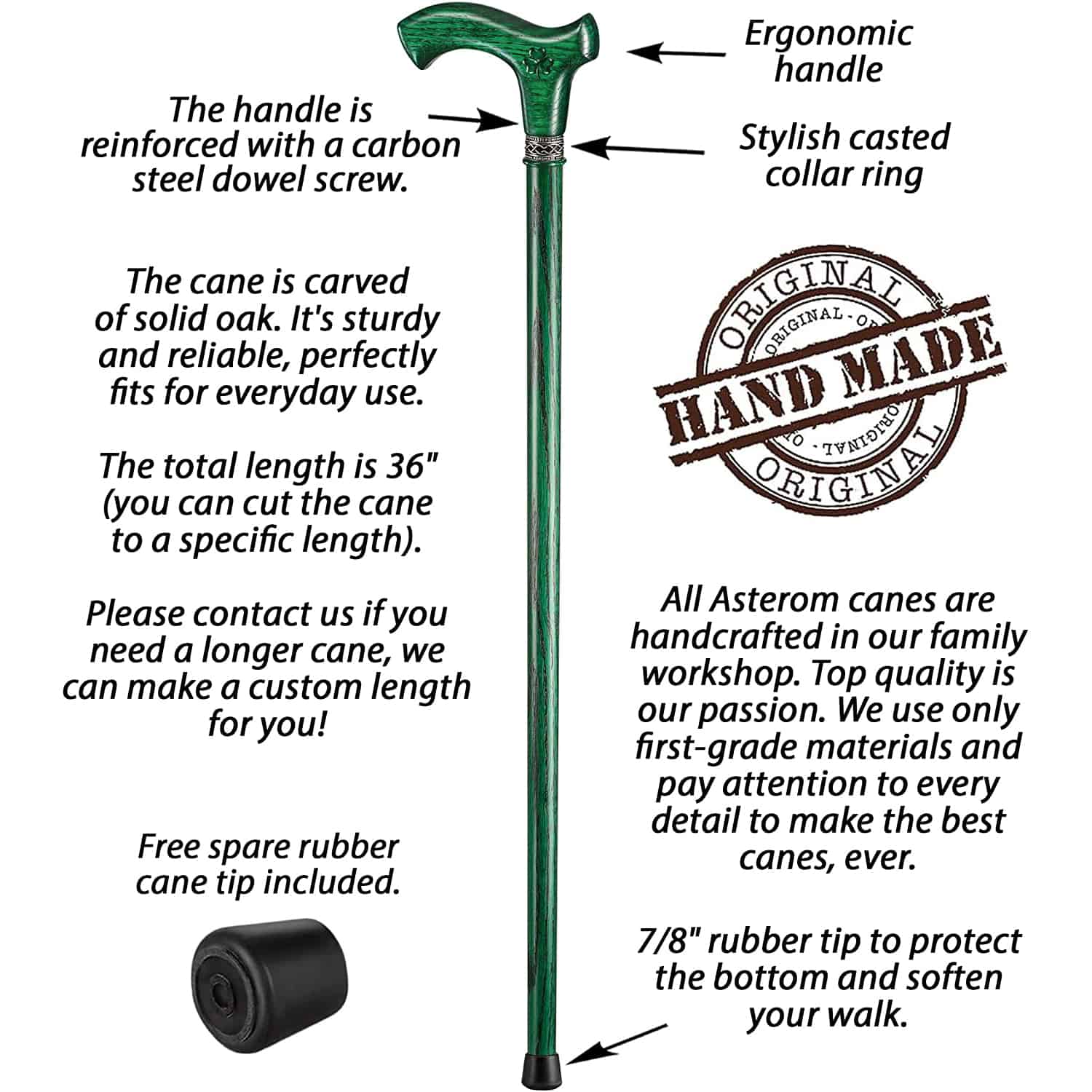 Irish Walking Cane for Men - Shamrock- Green Cane