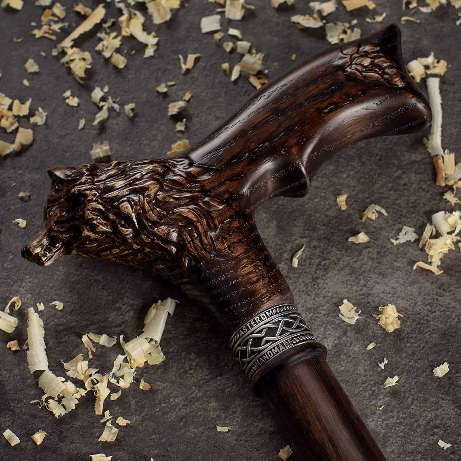 Carved Wolf Fenrir Walking Cane - Stylish Cane for Men