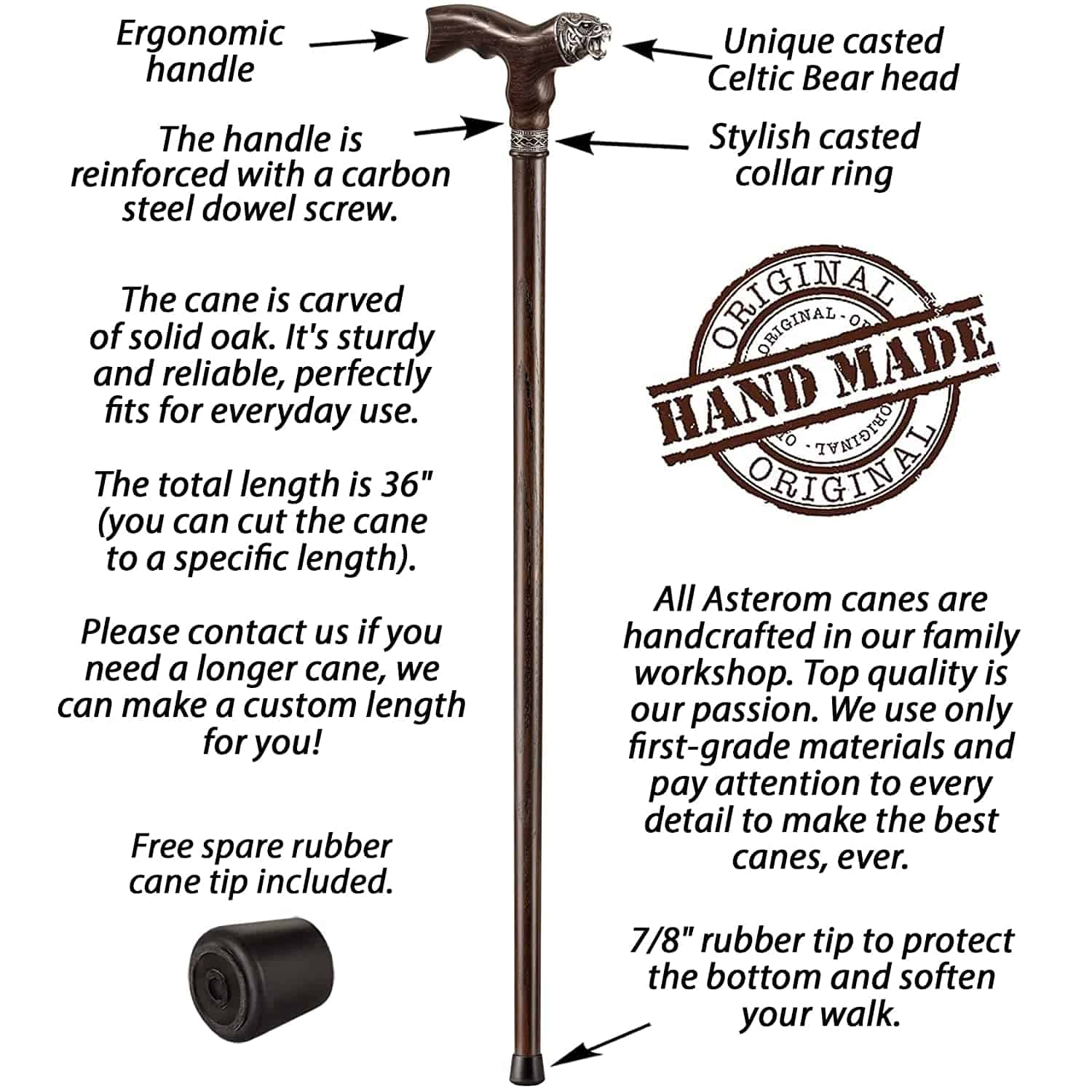 Celtic Bear - Fashionable Walking Cane, Handmade