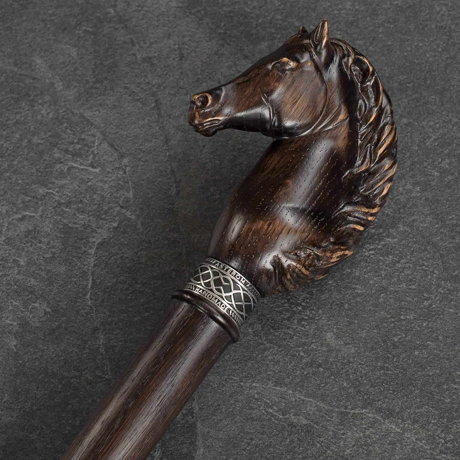 Horse Carved Wood Walking Cane - Custom Length and Color