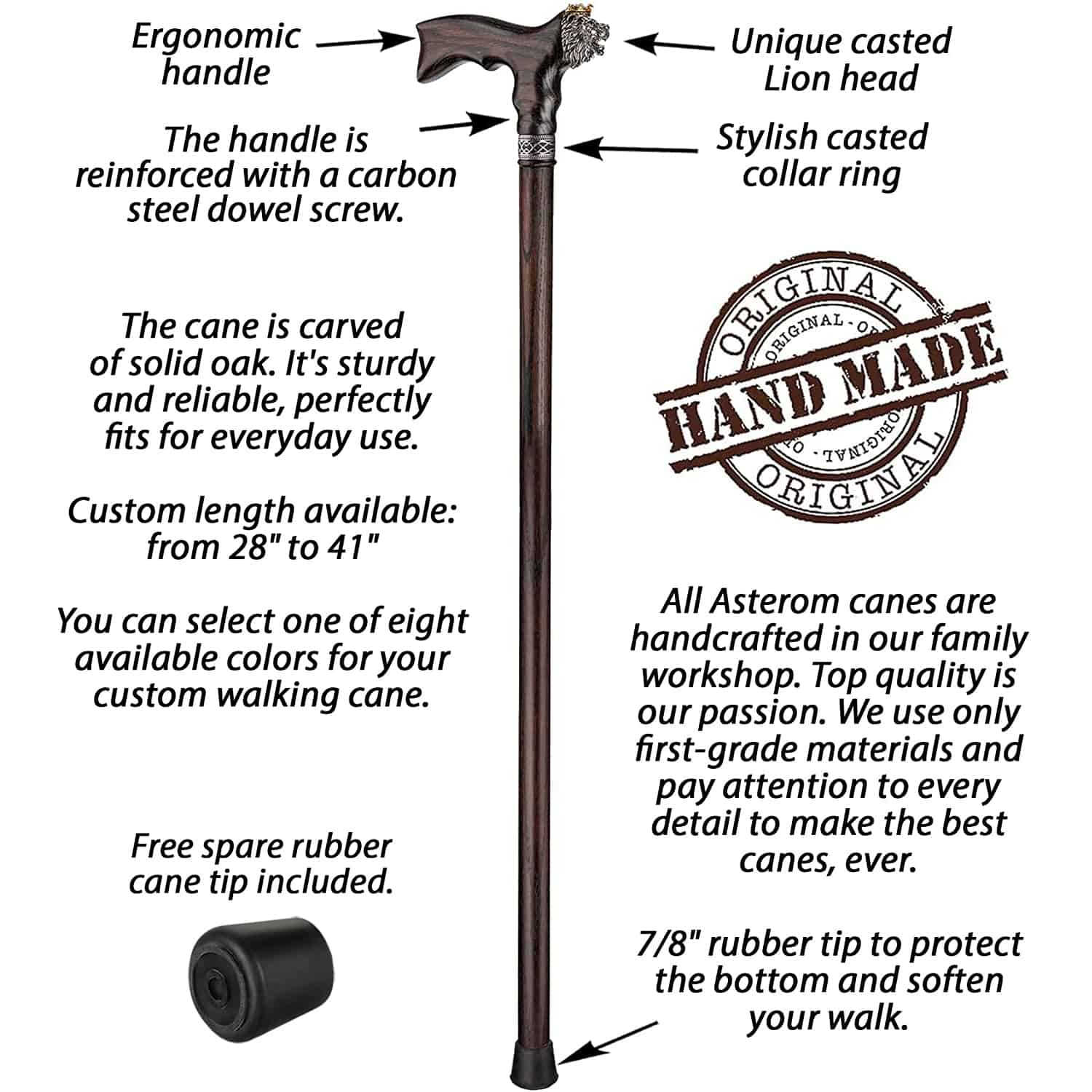 Lion King Walking Cane for Men, Wooden Cane