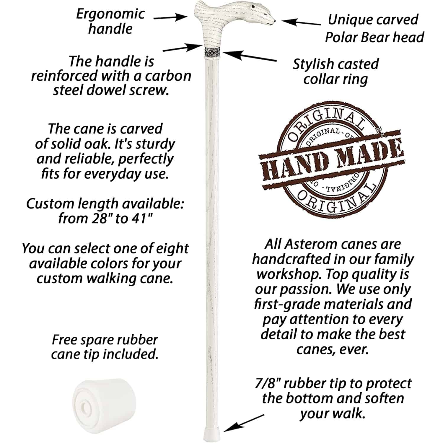 Polar Bear Walking Cane, Custom Length