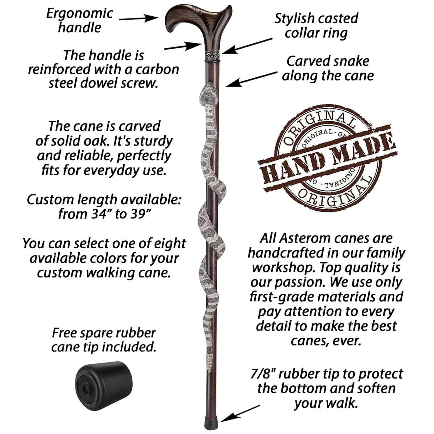 Hand-Painted Rattlesnake Cane - Custom Length and Color