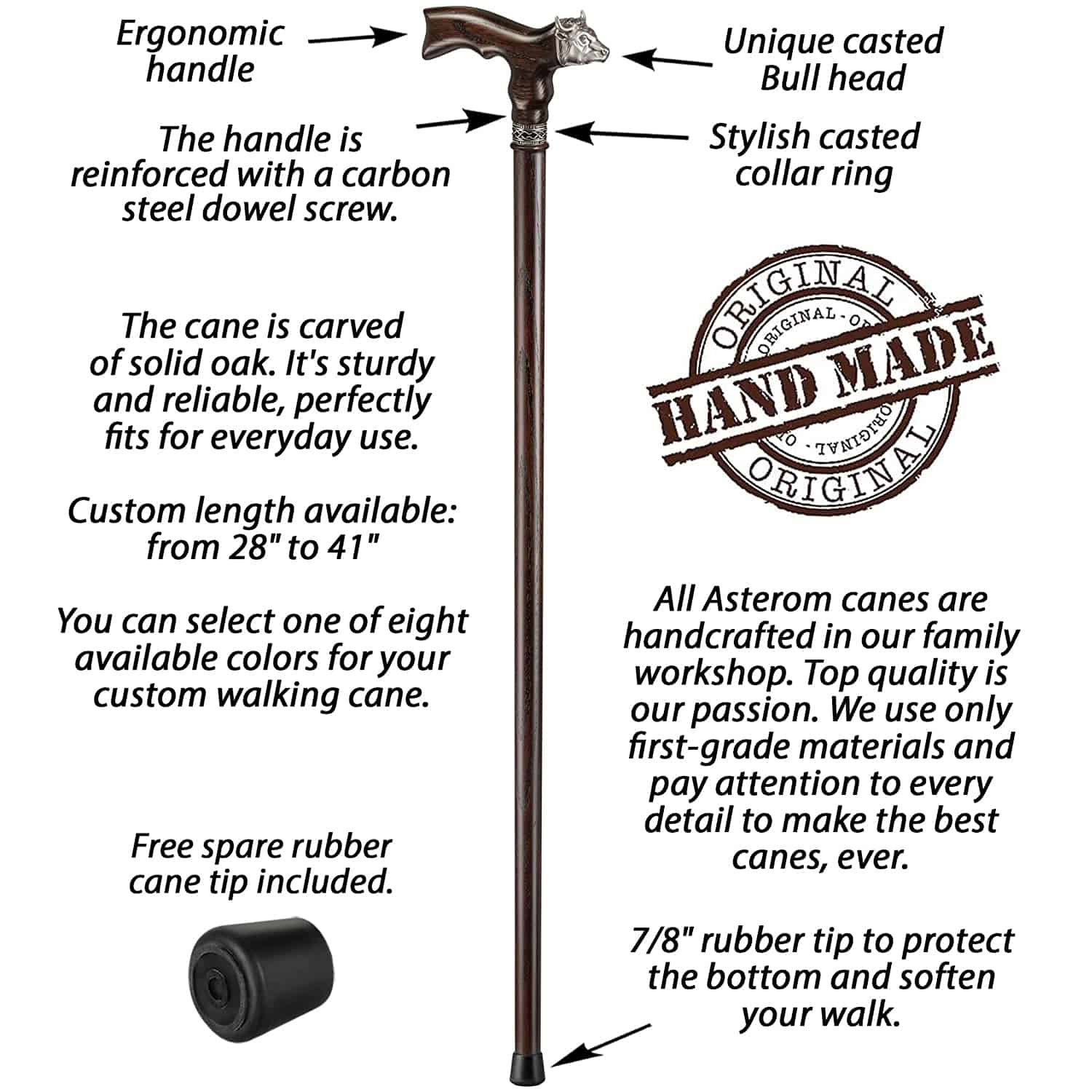 Bull Walking Cane, Custom Length & Color