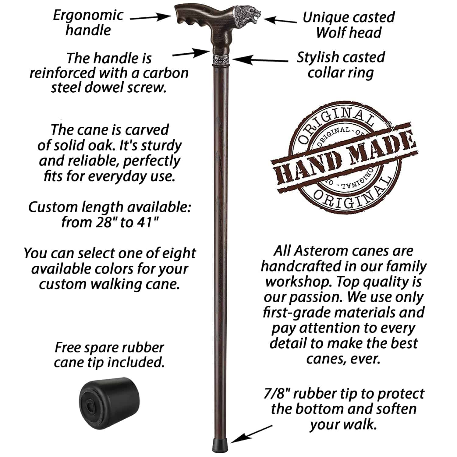 Wolf Walking Cane, Custom Length & Color