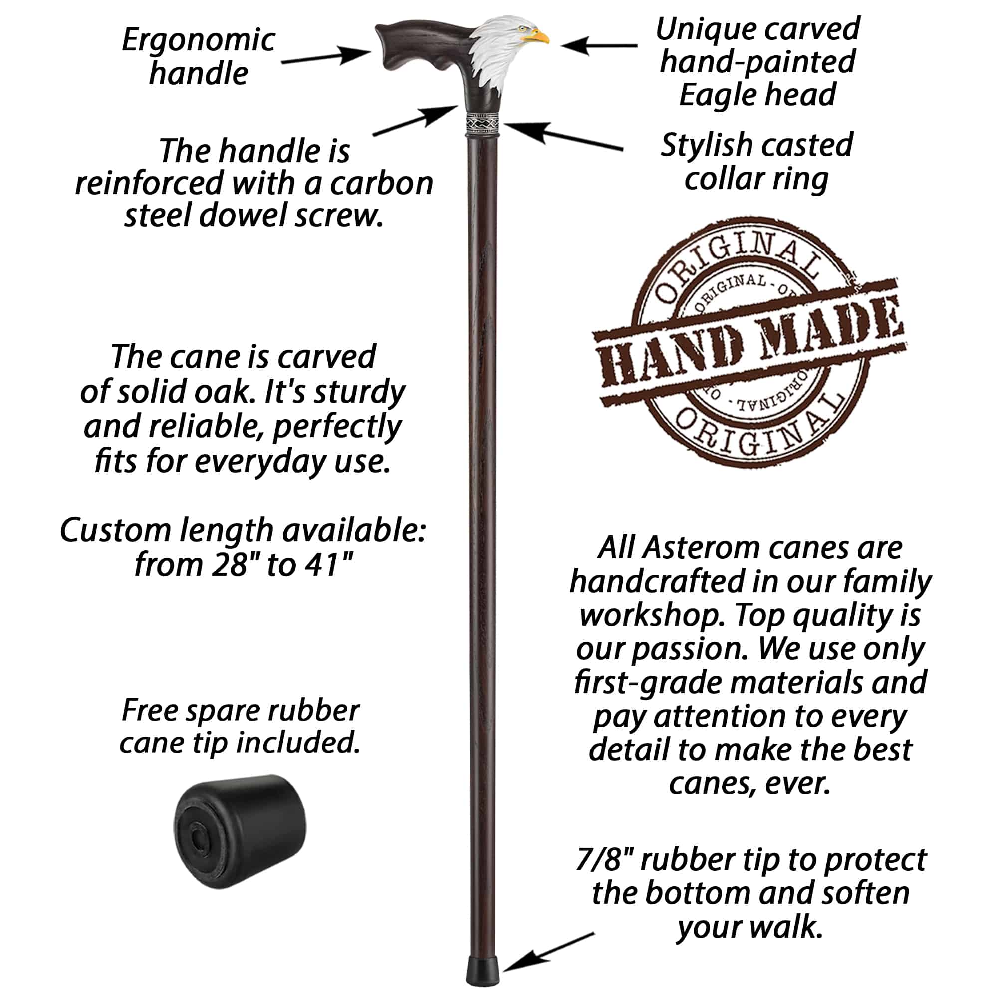 Hand-Painted Bald Eagle Cane- Custom Length