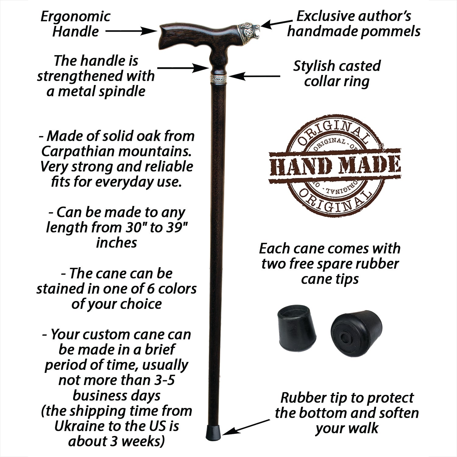 Predator #560443 - Unique Wooden Walking Cane, Natural Oak