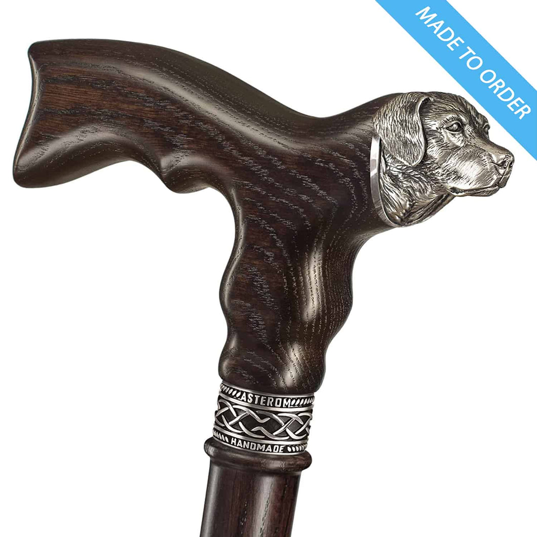 Stylish Walking Cane - Labrador Design - Hand Carved Wooden Walking Stick