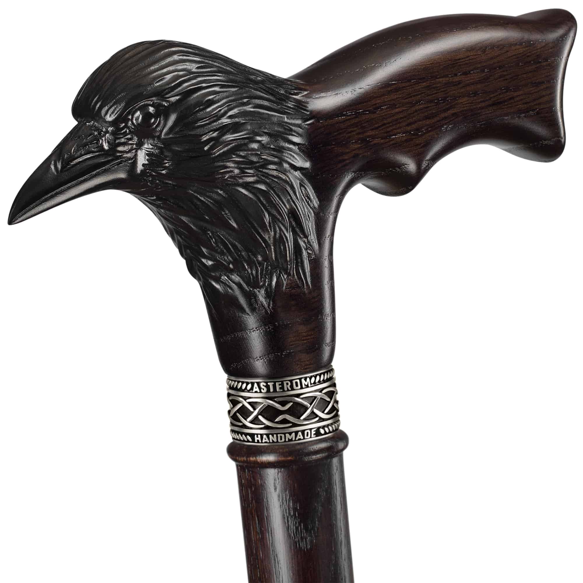 Carved Raven Walking Cane, Custom Length & Color