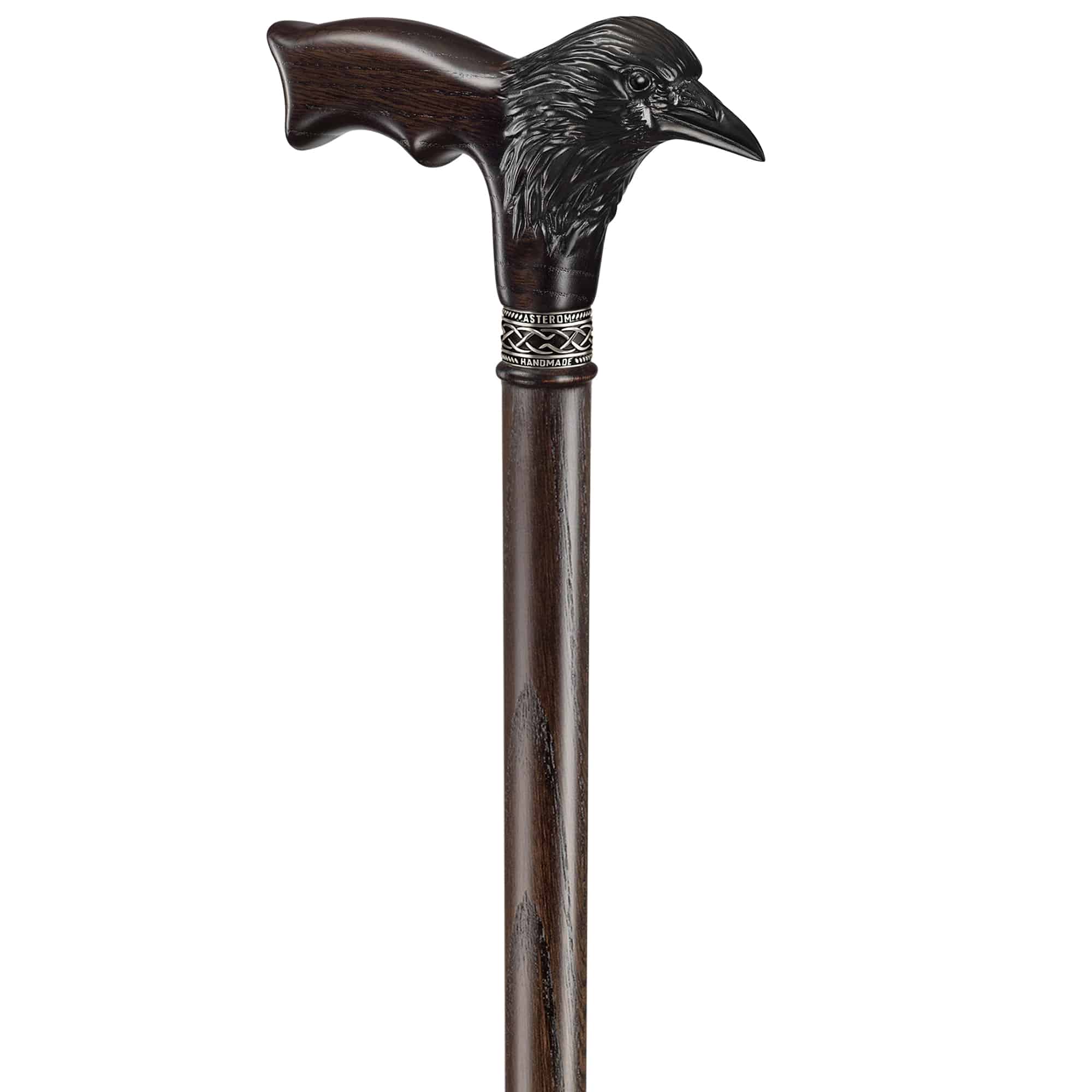 Carved Raven Walking Cane, Custom Length & Color