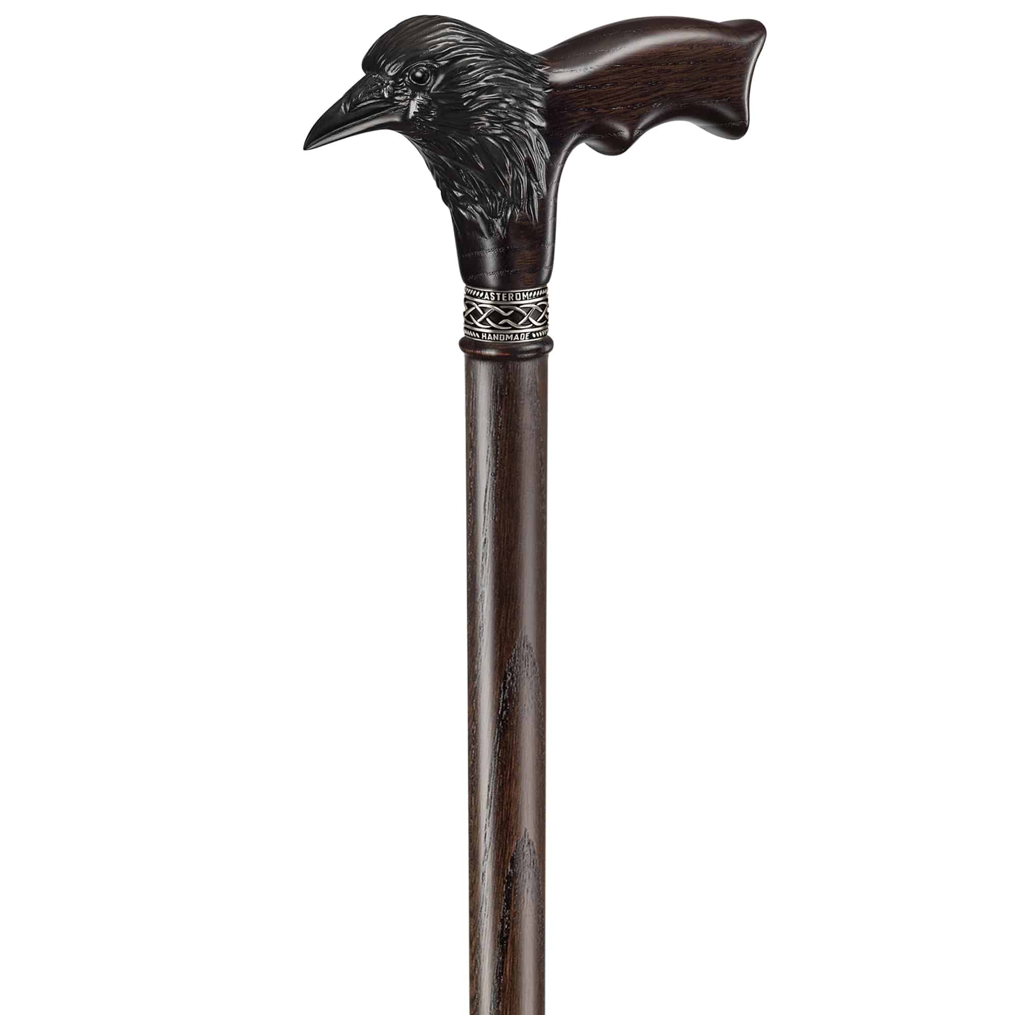 Carved Raven Walking Cane, Custom Length & Color