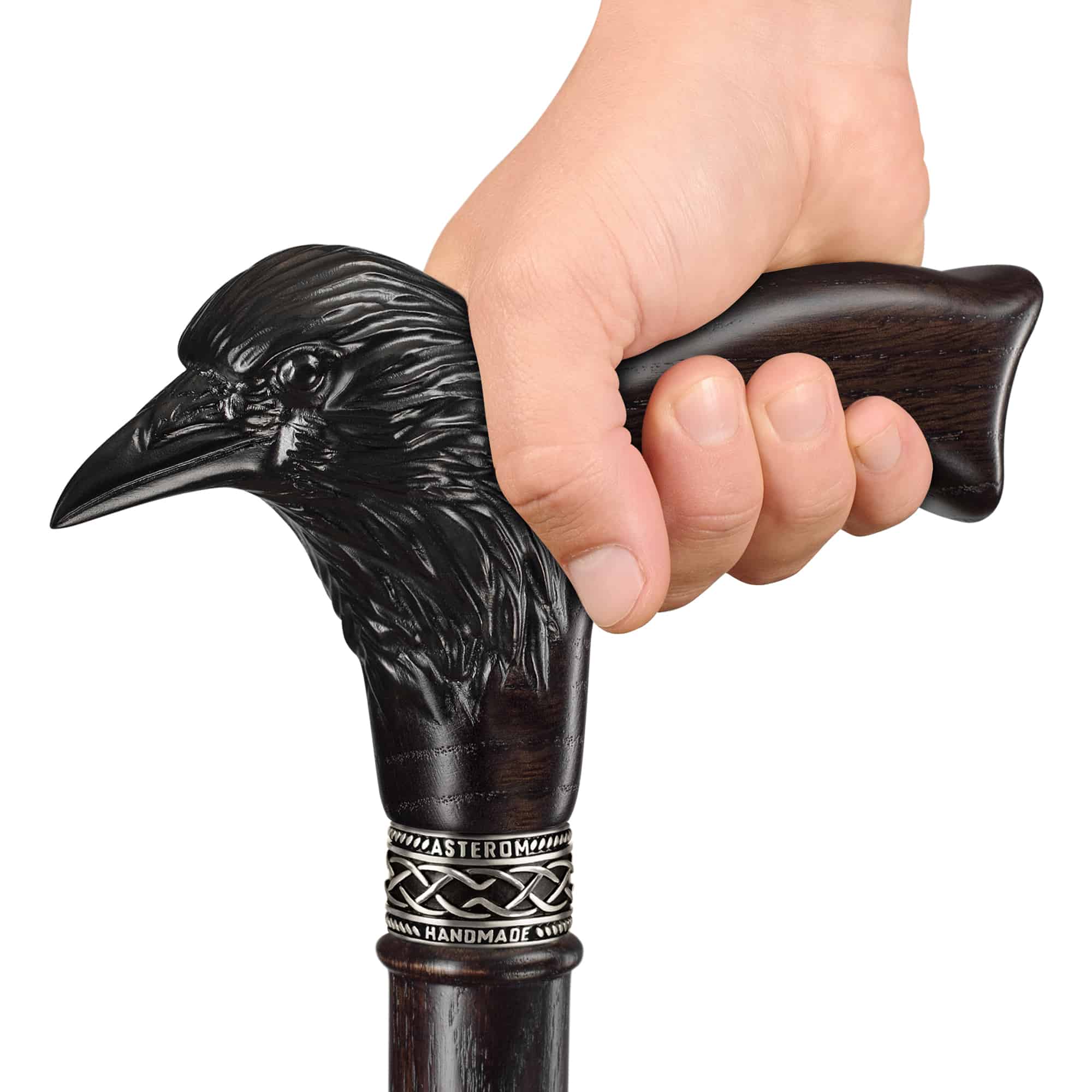 Carved Raven Walking Cane, Custom Length & Color