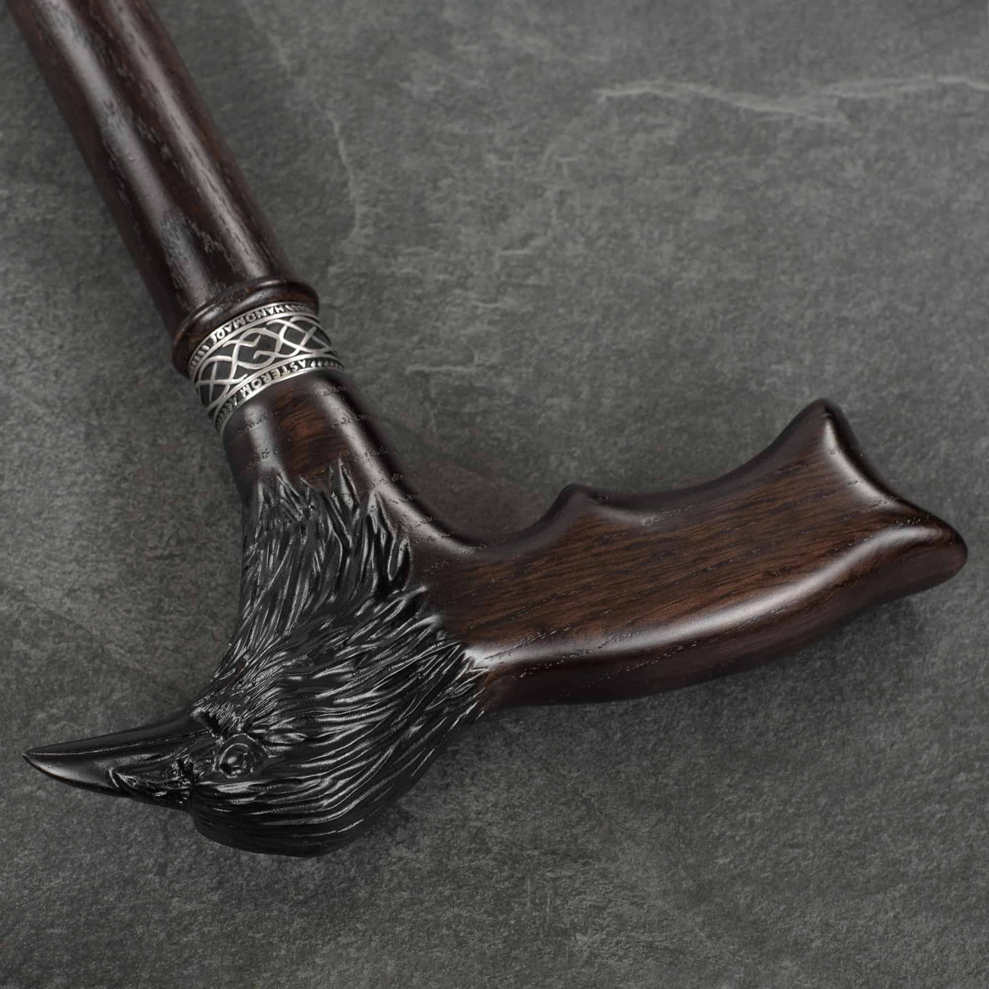 Carved Raven Walking Cane, Custom Length & Color