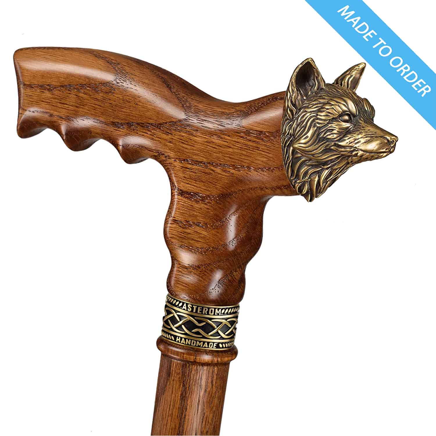 Asterom Fashionable Walking Cane for Men - Wolf - Handmade Stylish Wood  Cane - Cool Walking Stick