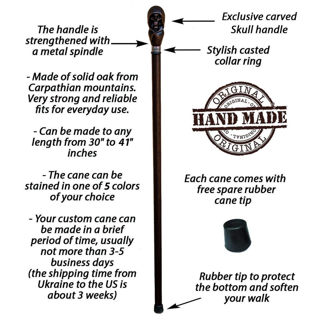 Custom Hooded Skull Walking Cane Sturdy Fully Carved Stick