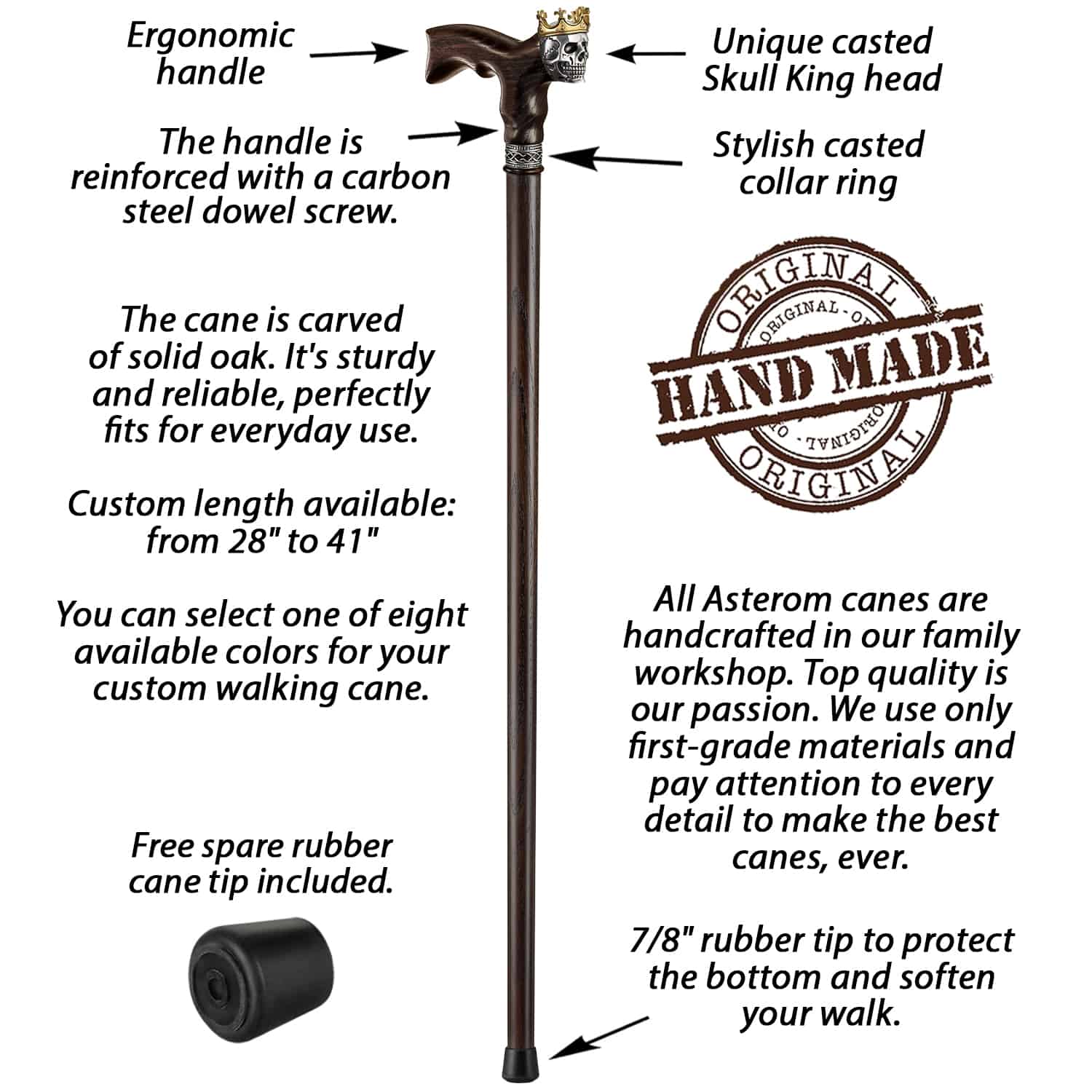 Skull King Walking Cane Custom Length and Color