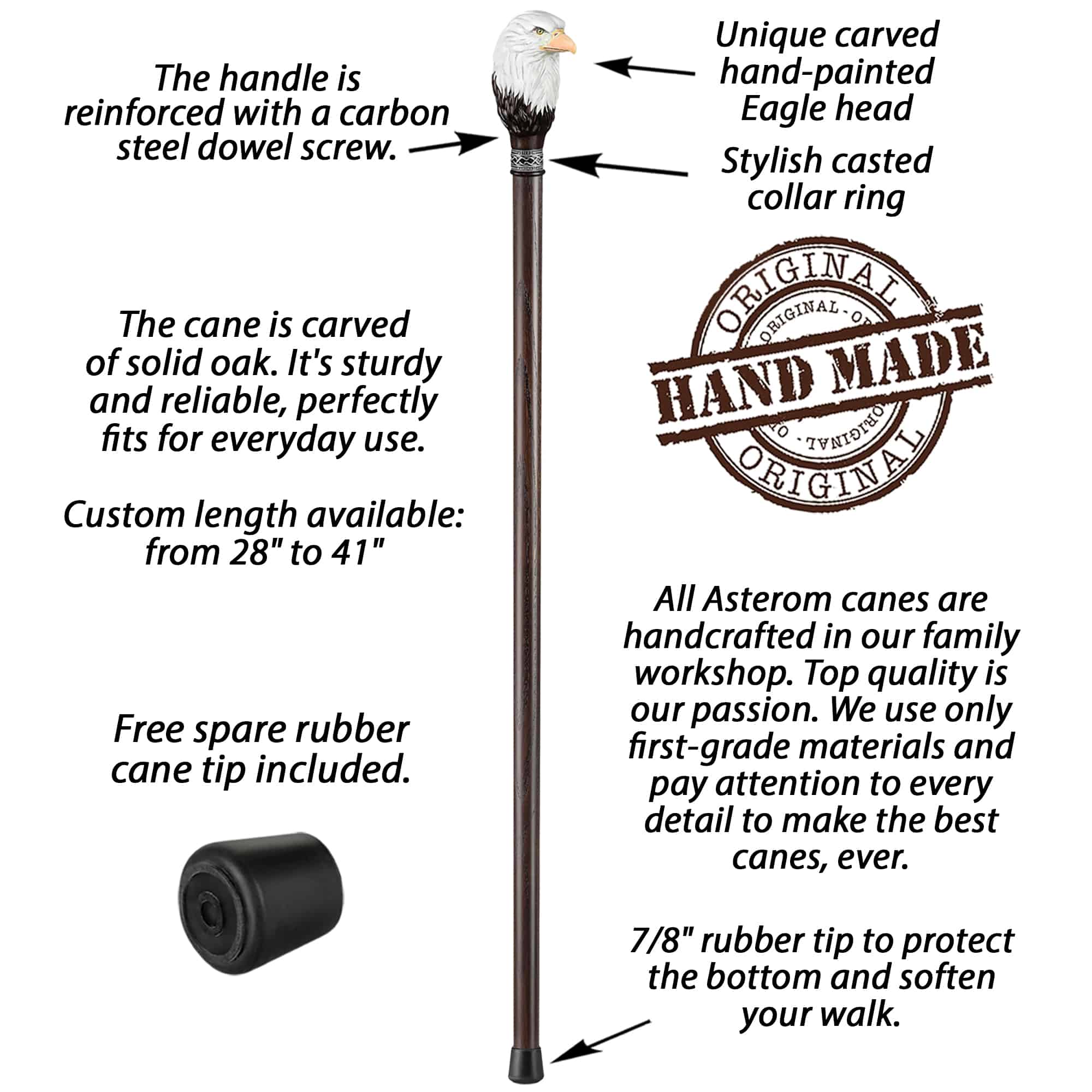 Hand-Painted Bald Eagle Knob Cane- Custom Length