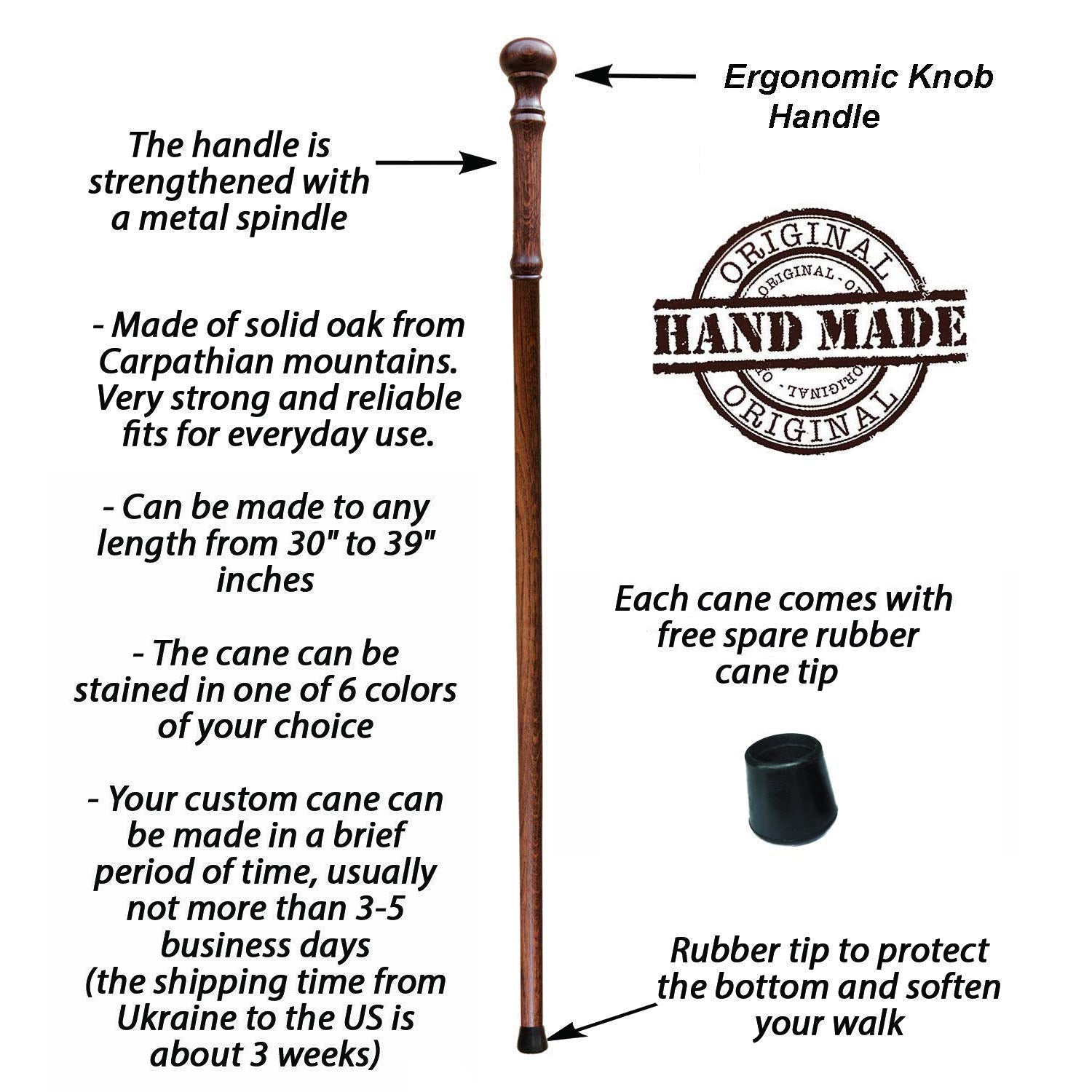 Stylish Knob Cane, Custom Length & Color