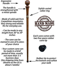Fancy Knob Walking Stick Sturdy Wooden Cane - Custom Length & Color