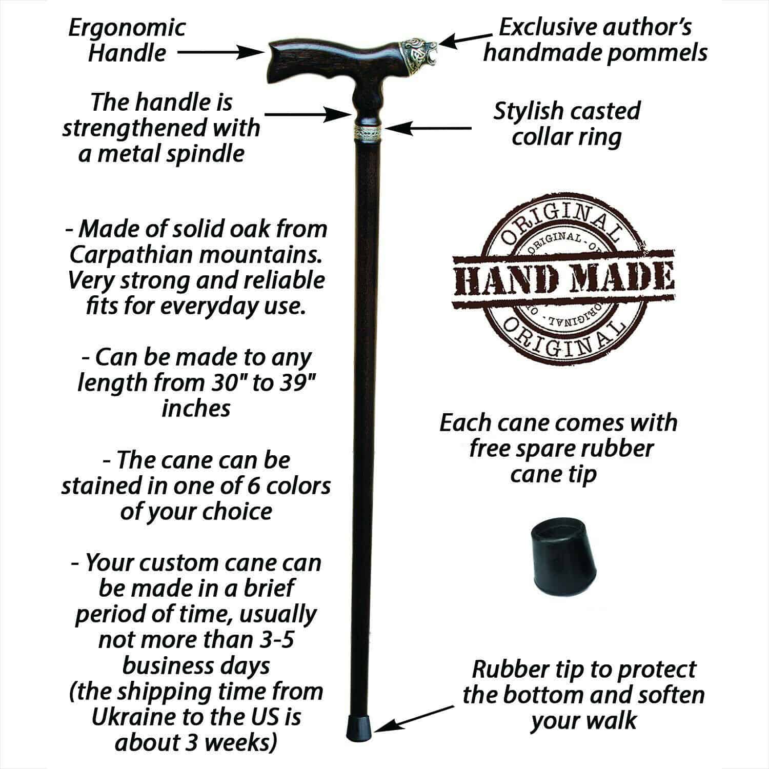 Bull Walking Cane - Custom Length and Color