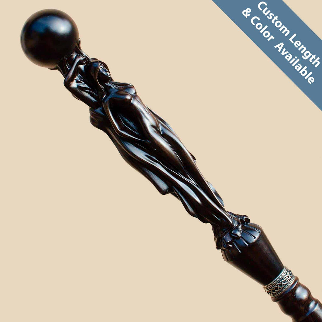 Unique custom hand carved wood walking stick, walking cane and